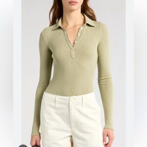 Rag and Bone Long Sleeve Polo Shirt M NEW green